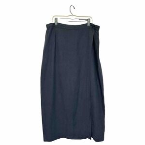 Womens Black Linen Blend Straight Long‎ Maxi Skirt Size 14 Slit Front Whimsigoth